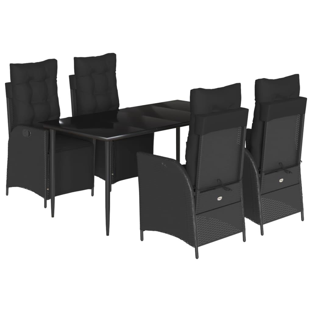 5-tlg. Garten-Essgruppe mit Kissen Schwarz Poly Rattan