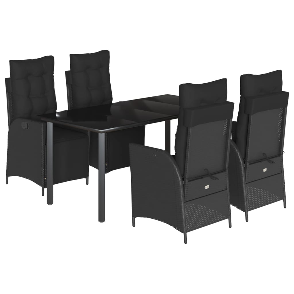 5-tlg. Garten-Essgruppe mit Kissen Schwarz Poly Rattan