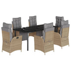 7-tlg. Garten-Essgruppe mit Kissen Beigemischung Poly Rattan