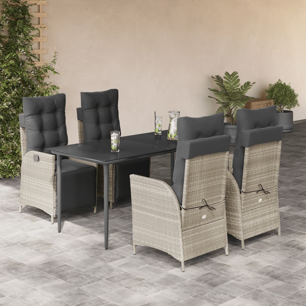5-tlg. Garten-Essgruppe mit Kissen Hellgrau Poly Rattan