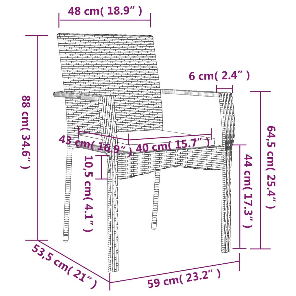7-tlg. Garten-Essgruppe mit Kissen Schwarz Poly Rattan
