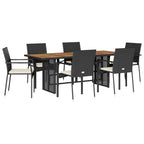 7-tlg. Garten-Essgruppe mit Kissen Schwarz Poly Rattan