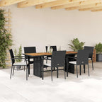 7-tlg. Garten-Essgruppe mit Kissen Schwarz Poly Rattan