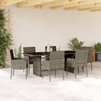 7-tlg. Garten-Essgruppe mit Kissen Grau Poly Rattan