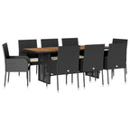 9-tlg. Garten-Essgruppe mit Kissen Schwarz Poly Rattan