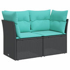 Gartensofa mit Kissen 2-Sitzer Schwarz Poly Rattan
