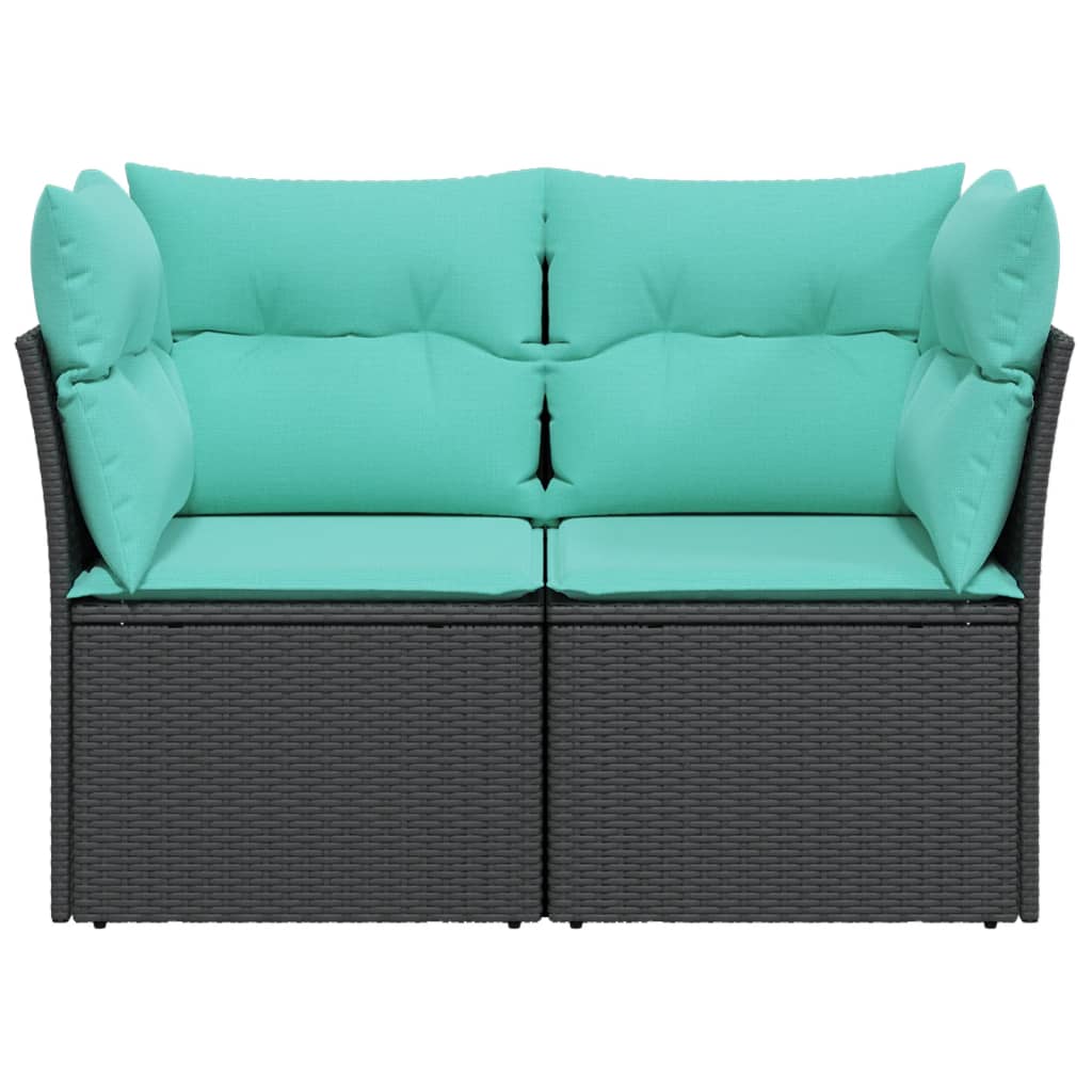 Gartensofa mit Kissen 2-Sitzer Schwarz Poly Rattan