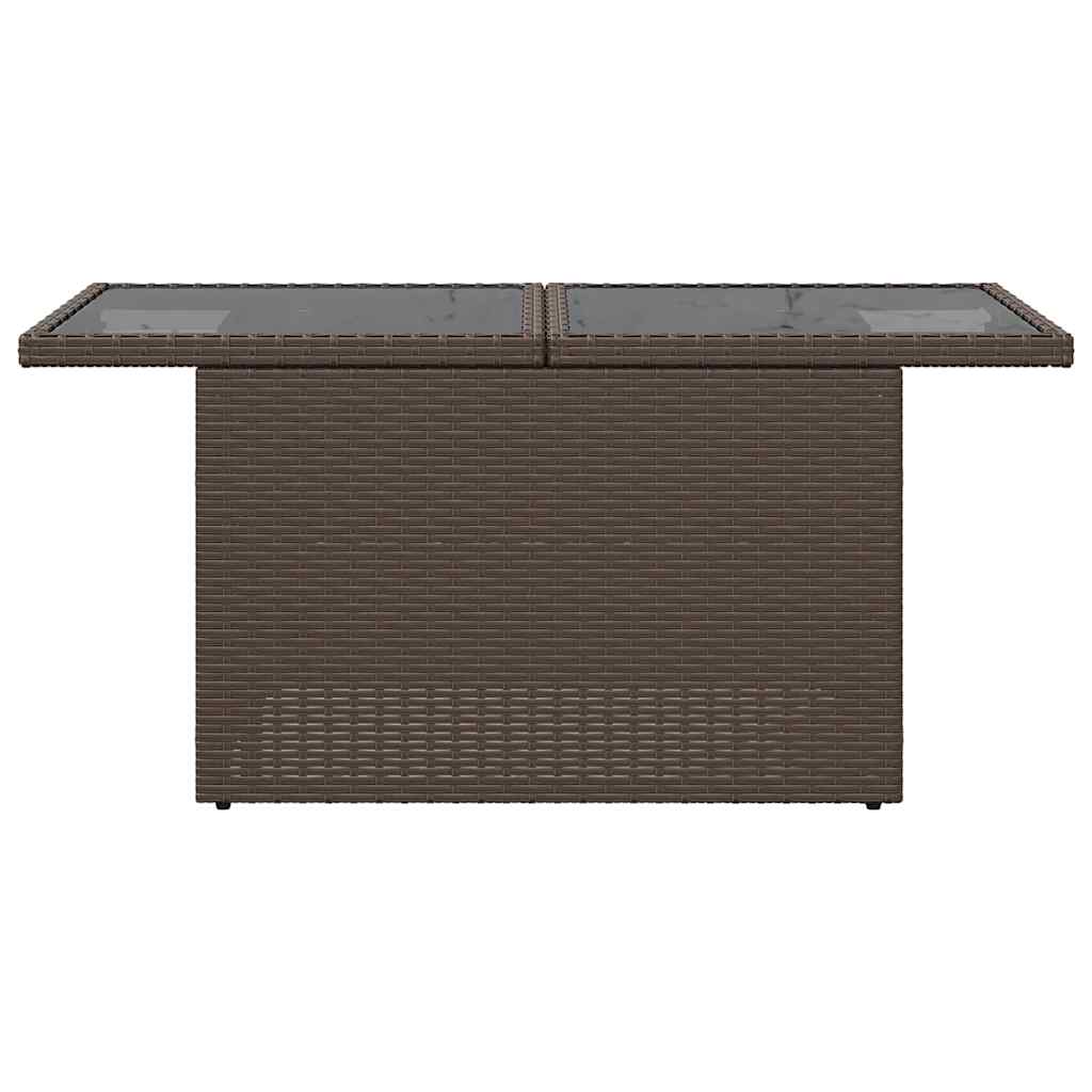 Gartentisch mit Glasplatte Braun 100x55x73 cm Poly Rattan