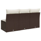 Gartensofa mit Kissen 3-Sitzer Braun Poly Rattan