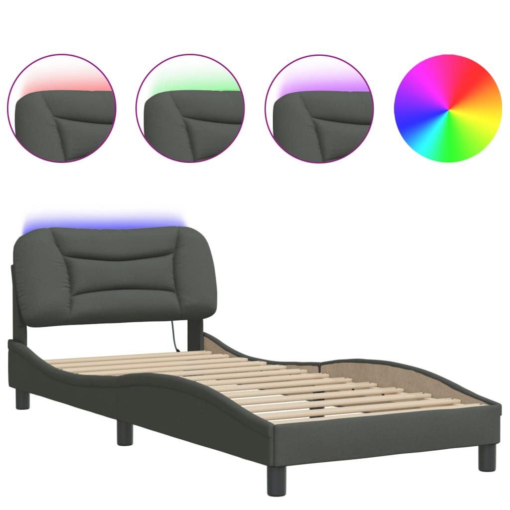 Bettgestell mit LED ohne Matratze "Hvar" Dunkelgrau 90x200 cm Stoff