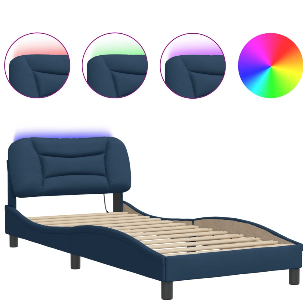 Bettgestell mit LED ohne Matratze "Hvar" Blau 90x200 cm Stoff