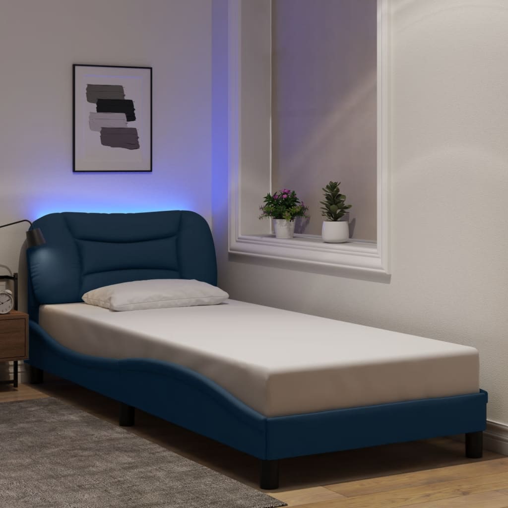 Bettgestell mit LED ohne Matratze "Hvar" Blau 90x200 cm Stoff