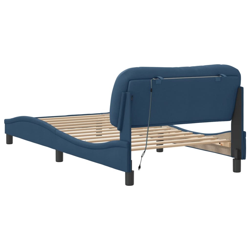 Bettgestell mit LED ohne Matratze "Hvar" Blau 100x200 cm Stoff