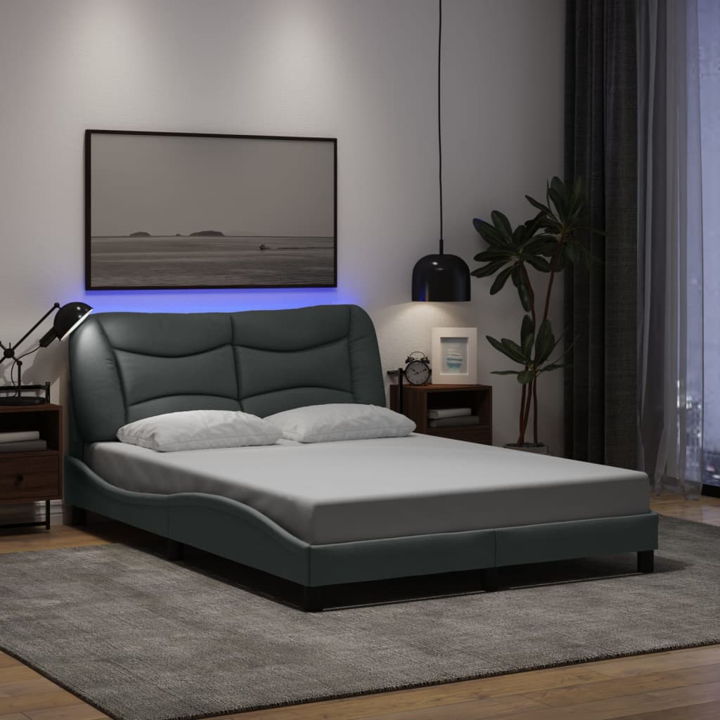 Bettgestell mit LED ohne Matratze "Hvar" Hellgrau 120x200 cm Stoff