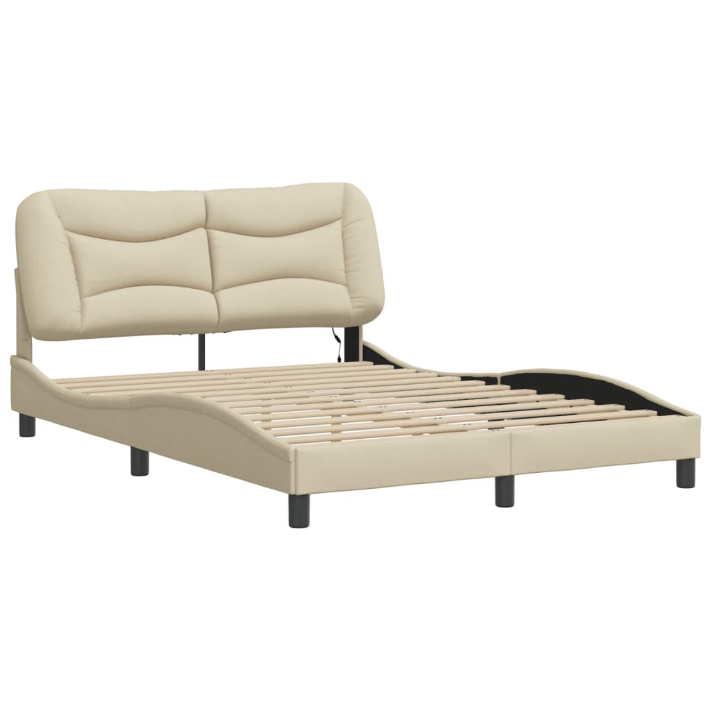 Bettgestell mit LED ohne Matratze "Hvar" Creme 140x190 cm Stoff