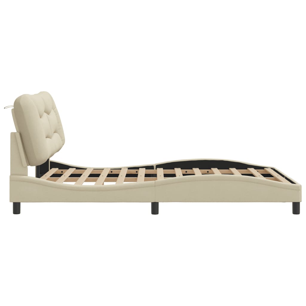 Bettgestell mit LED ohne Matratze "Hvar" Creme 140x190 cm Stoff