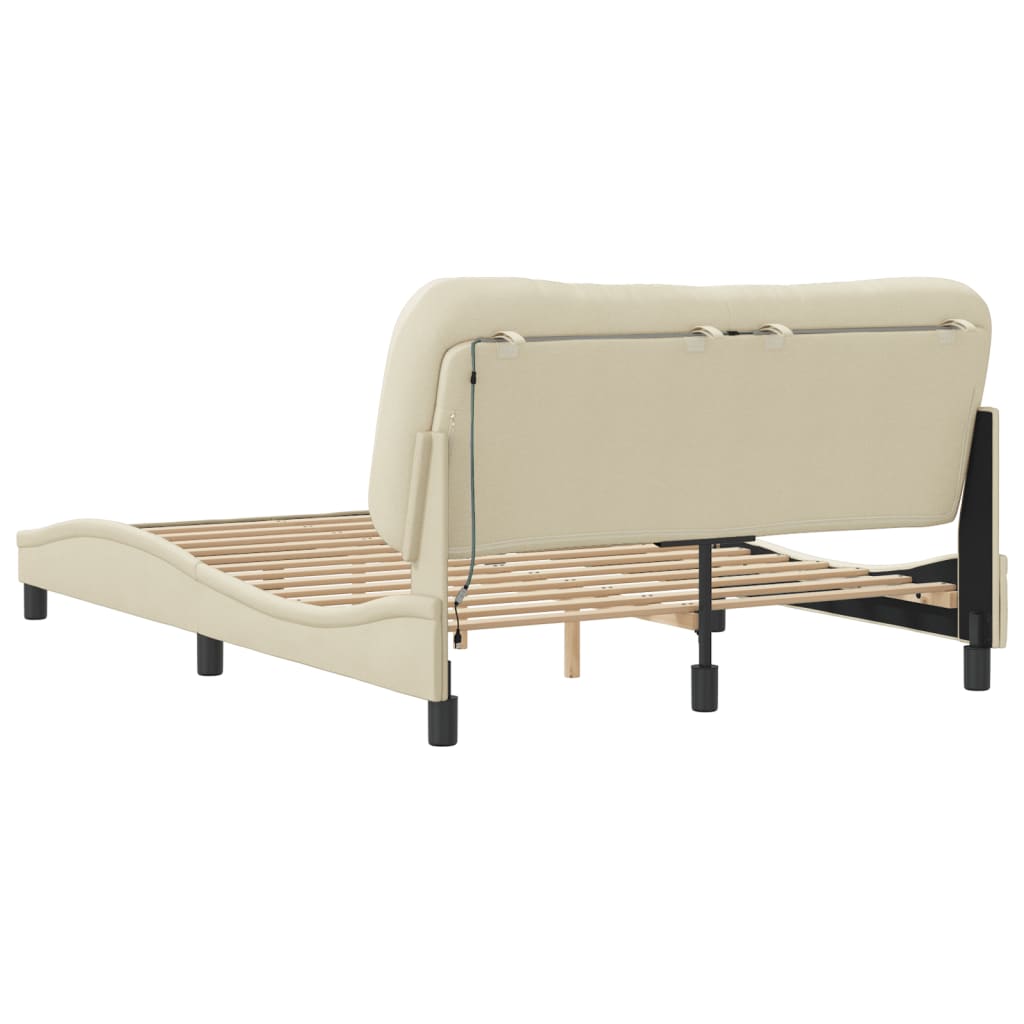 Bettgestell mit LED ohne Matratze "Hvar" Creme 140x190 cm Stoff