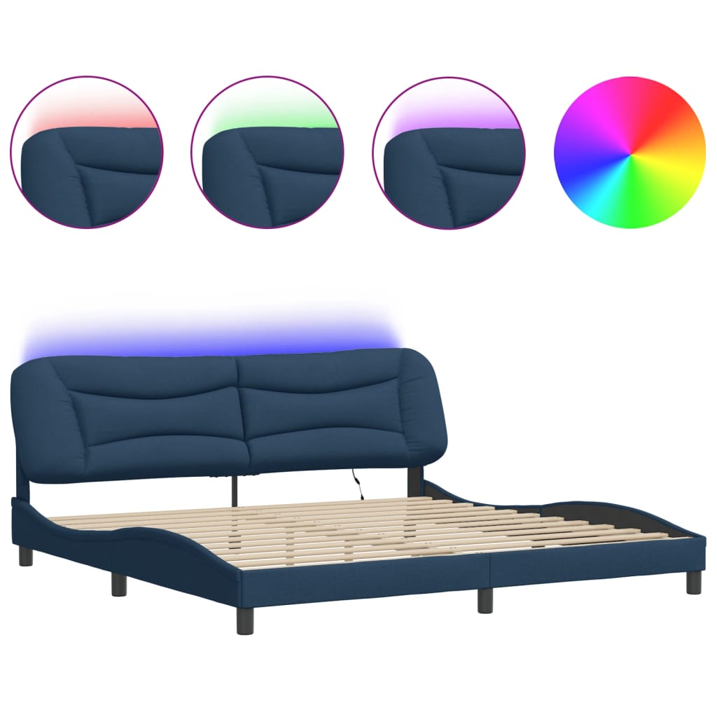 Bettgestell mit LED ohne Matratze "Hvar" Blau 200x200 cm Stoff
