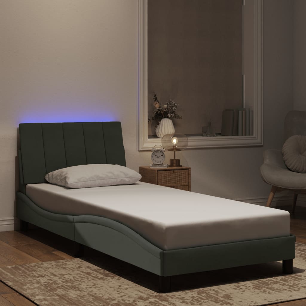 Bettgestell mit LED ohne Matratze "Hanko" Hellgrau 80x200 cm Samt