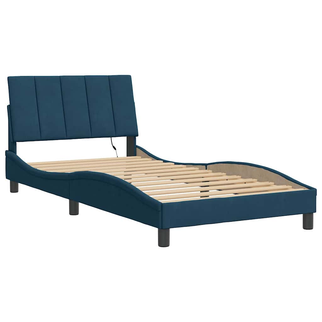 Bettgestell mit LED ohne Matratze "Hanko" Blau 100x200 cm Samt