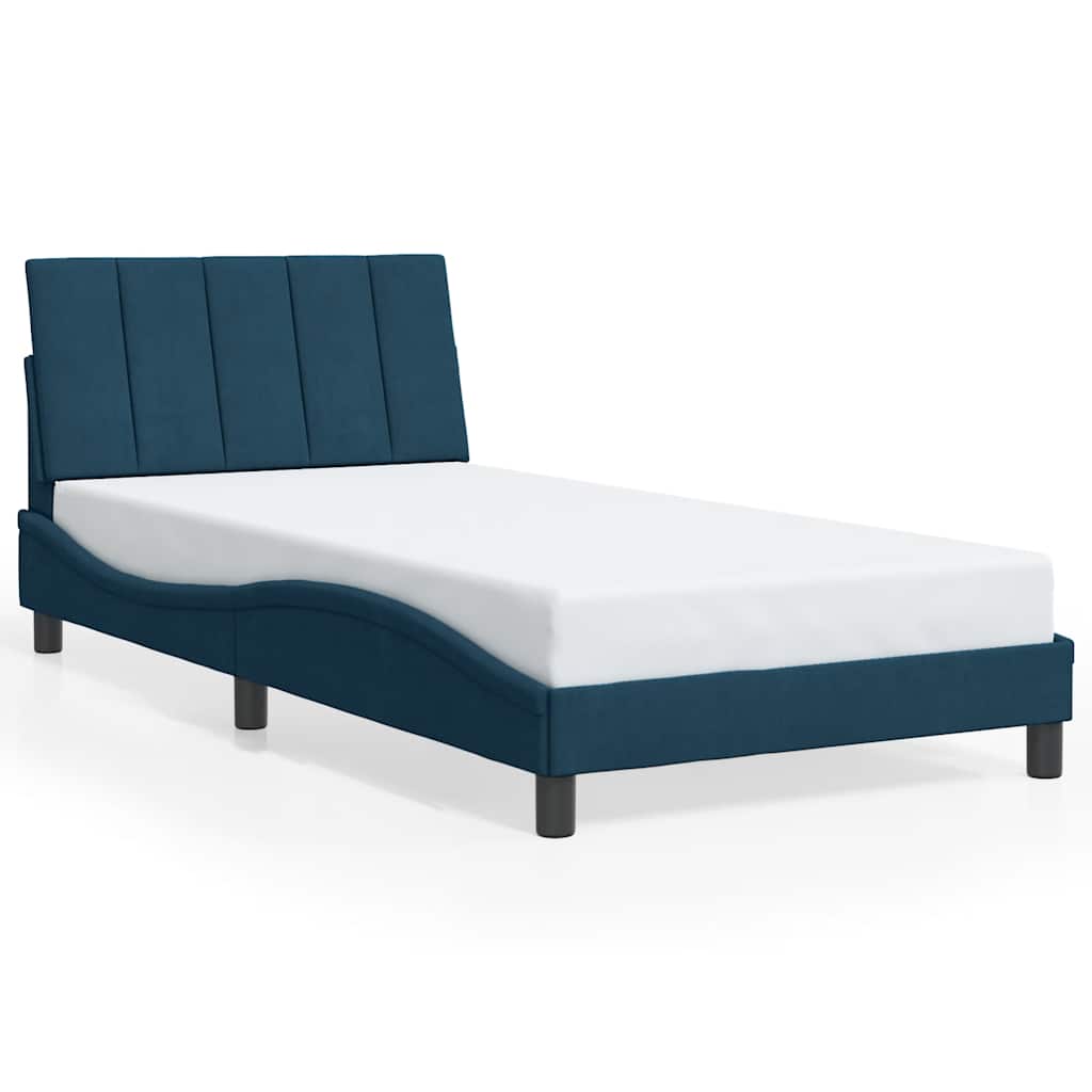 Bettgestell mit LED ohne Matratze "Hanko" Blau 100x200 cm Samt