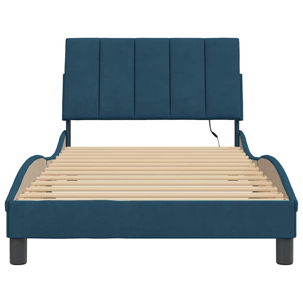 Bettgestell mit LED ohne Matratze "Hanko" Blau 100x200 cm Samt