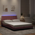 Bettgestell mit LED ohne Matratze "Hanko" Rosa 140x190 cm Samt