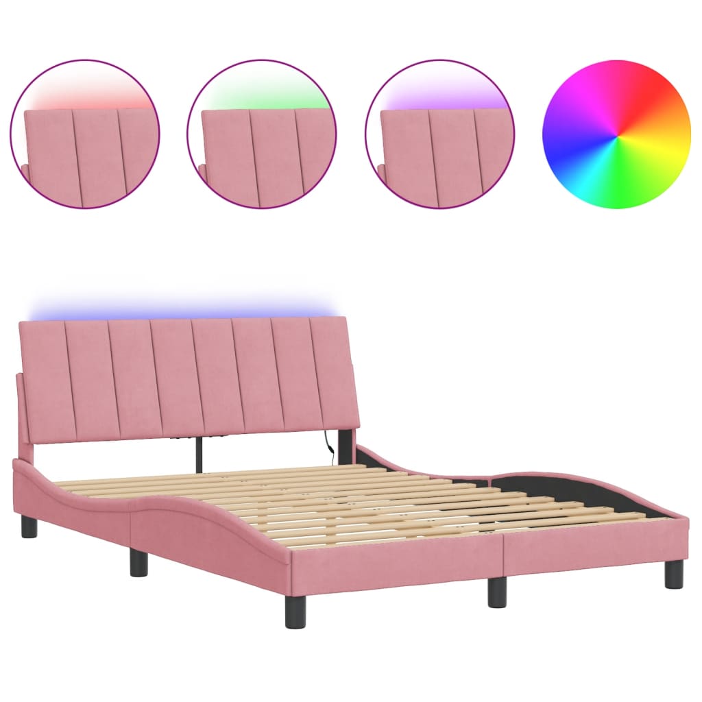 Bettgestell mit LED ohne Matratze "Hanko" Rosa 140x200 cm Samt