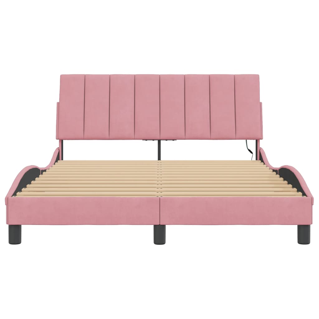 Bettgestell mit LED ohne Matratze "Hanko" Rosa 140x200 cm Samt