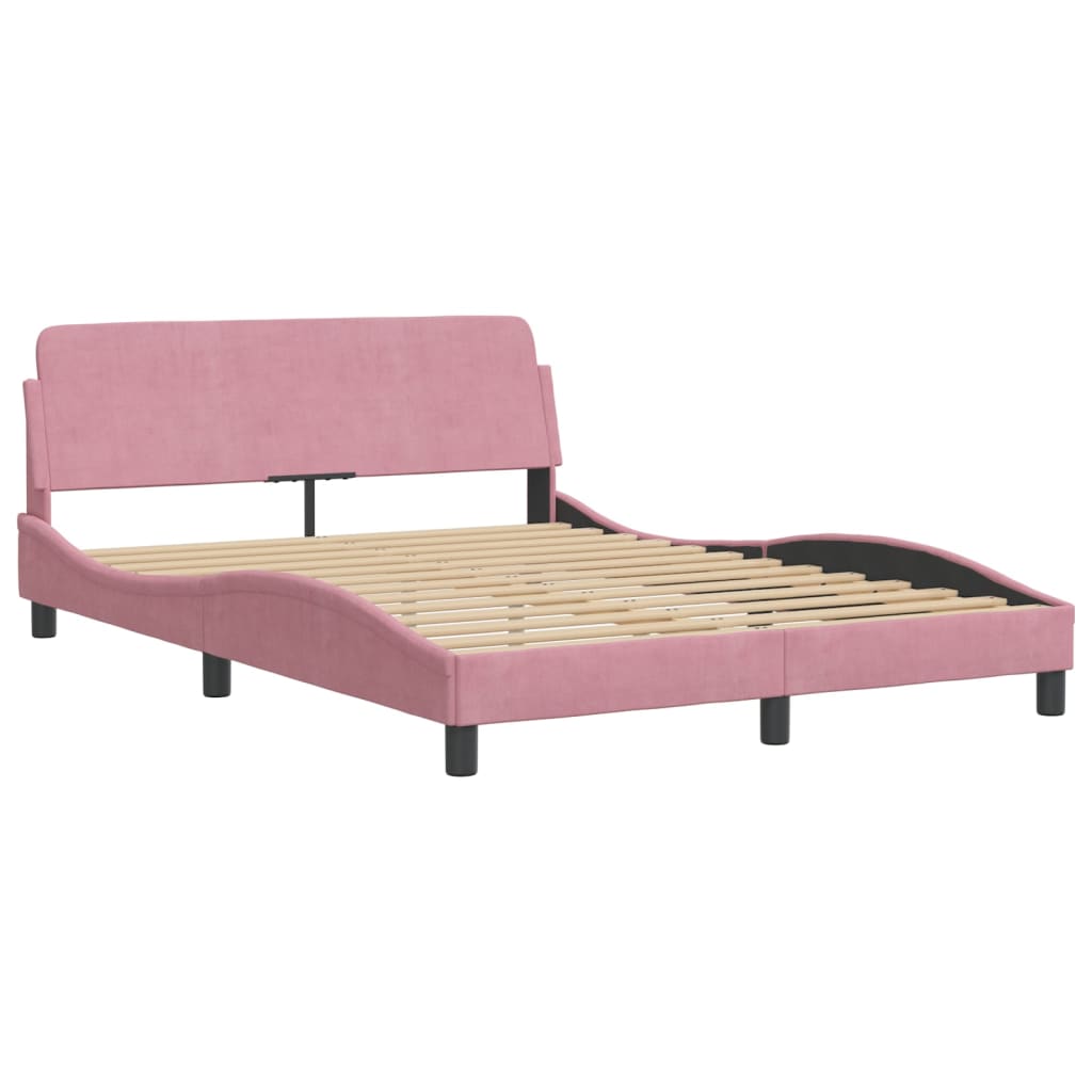 Bettgestell mit LED ohne Matratze "Hanko" Rosa 140x200 cm Samt