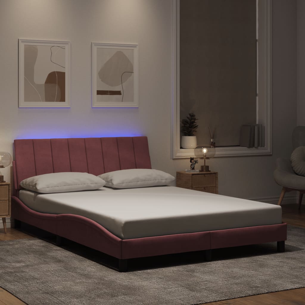 Bettgestell mit LED ohne Matratze "Hanko" Rosa 140x200 cm Samt