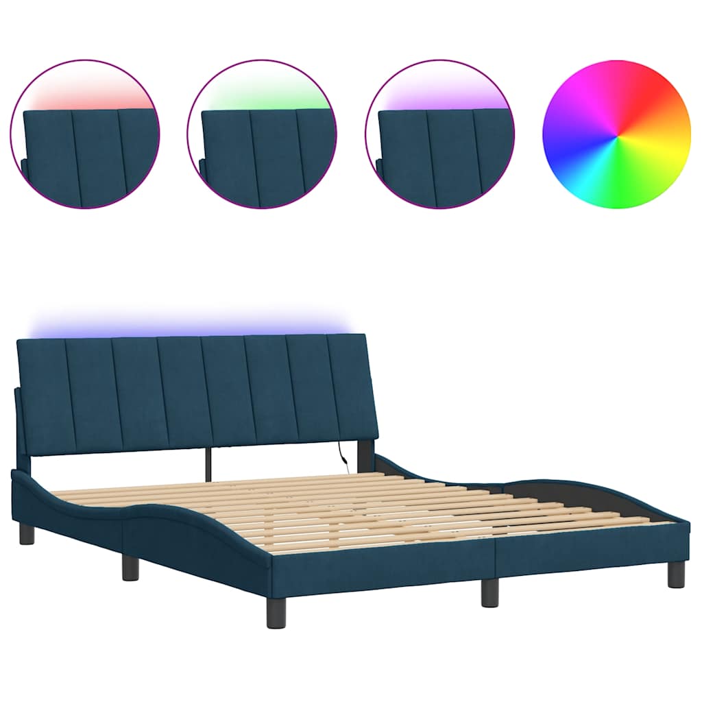 Bettgestell mit LED ohne Matratze "Hanko" Blau 160x200 cm Samt
