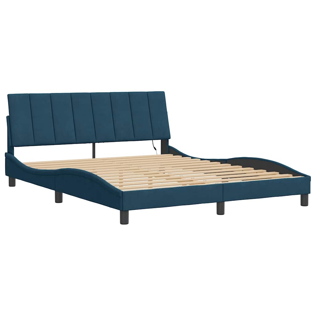 Bettgestell mit LED ohne Matratze "Hanko" Blau 160x200 cm Samt