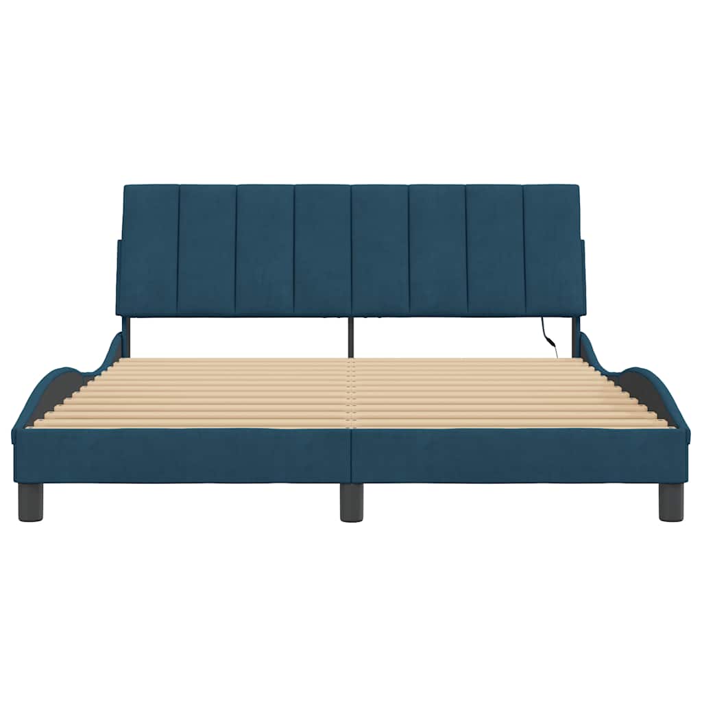 Bettgestell mit LED ohne Matratze "Hanko" Blau 160x200 cm Samt