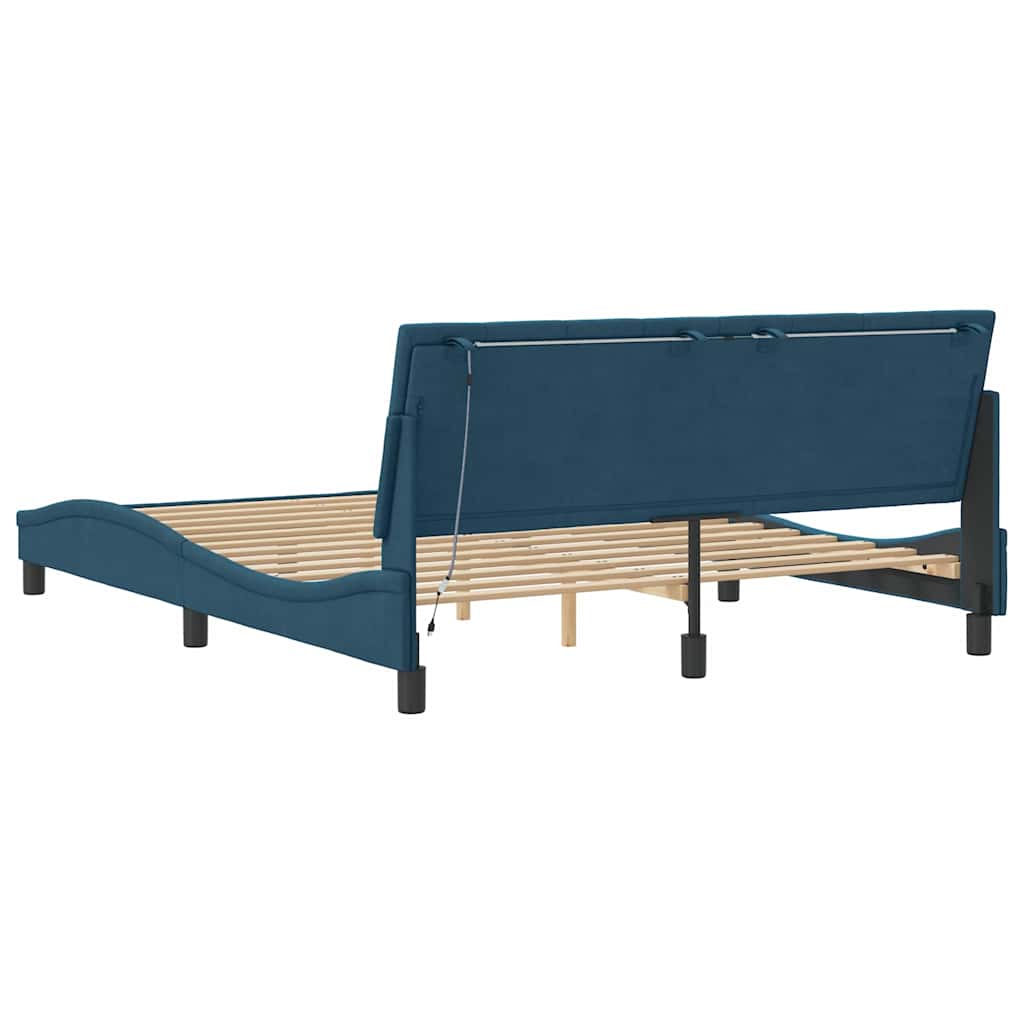 Bettgestell mit LED ohne Matratze "Hanko" Blau 160x200 cm Samt