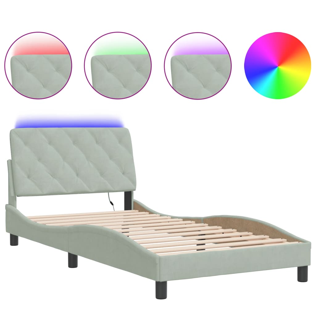 Bettgestell mit LED ohne Matratze Hellgrau 100x200 cm Samt