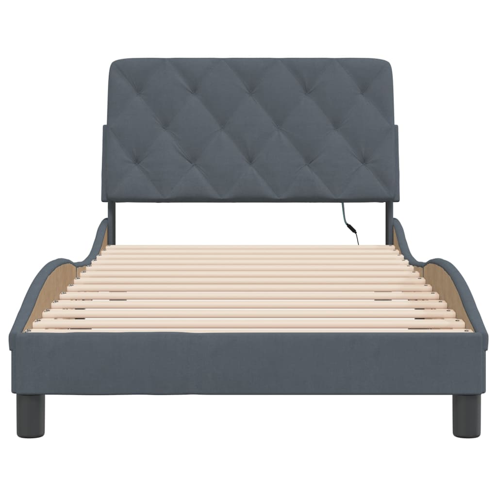 Bettgestell mit LED ohne Matratze Dunkelgrau 100x200 cm Samt