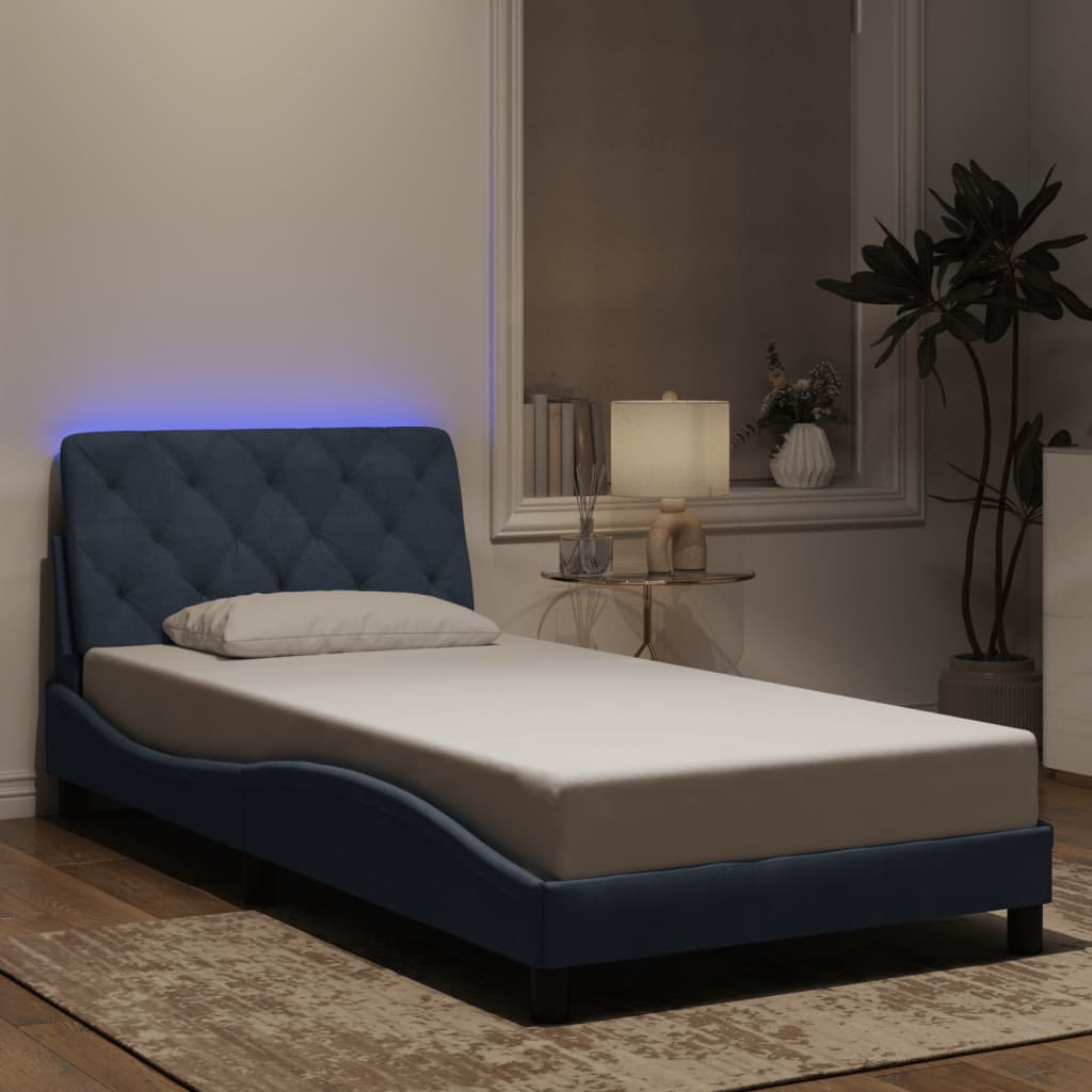Bettgestell mit LED ohne Matratze Dunkelgrau 100x200 cm Samt