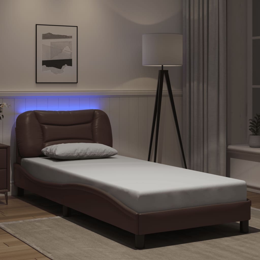Bettgestell mit LED ohne Matratze "Hvar" Braun 90x190 cm