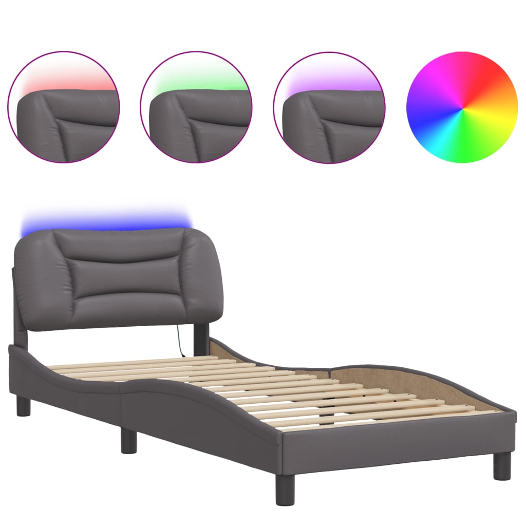 Bettgestell mit LED ohne Matratze "Hvar" Grau 90x190 cm