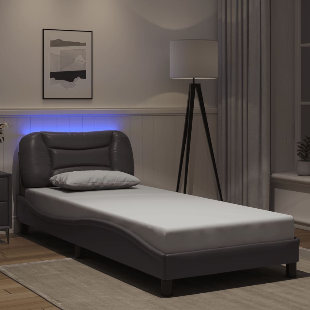 Bettgestell mit LED ohne Matratze "Hvar" Grau 90x190 cm