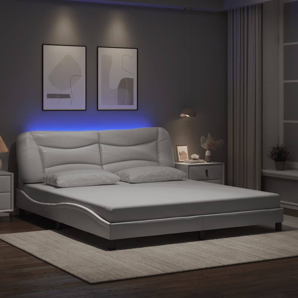 Bettgestell mit LED ohne Matratze "Hvar" Schwarz und Weiß 180x200 cm