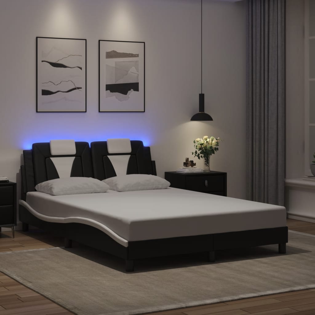 Bettgestell "Viana" mit LED ohne Matratze Schwarz und Weiß 140x200 cm