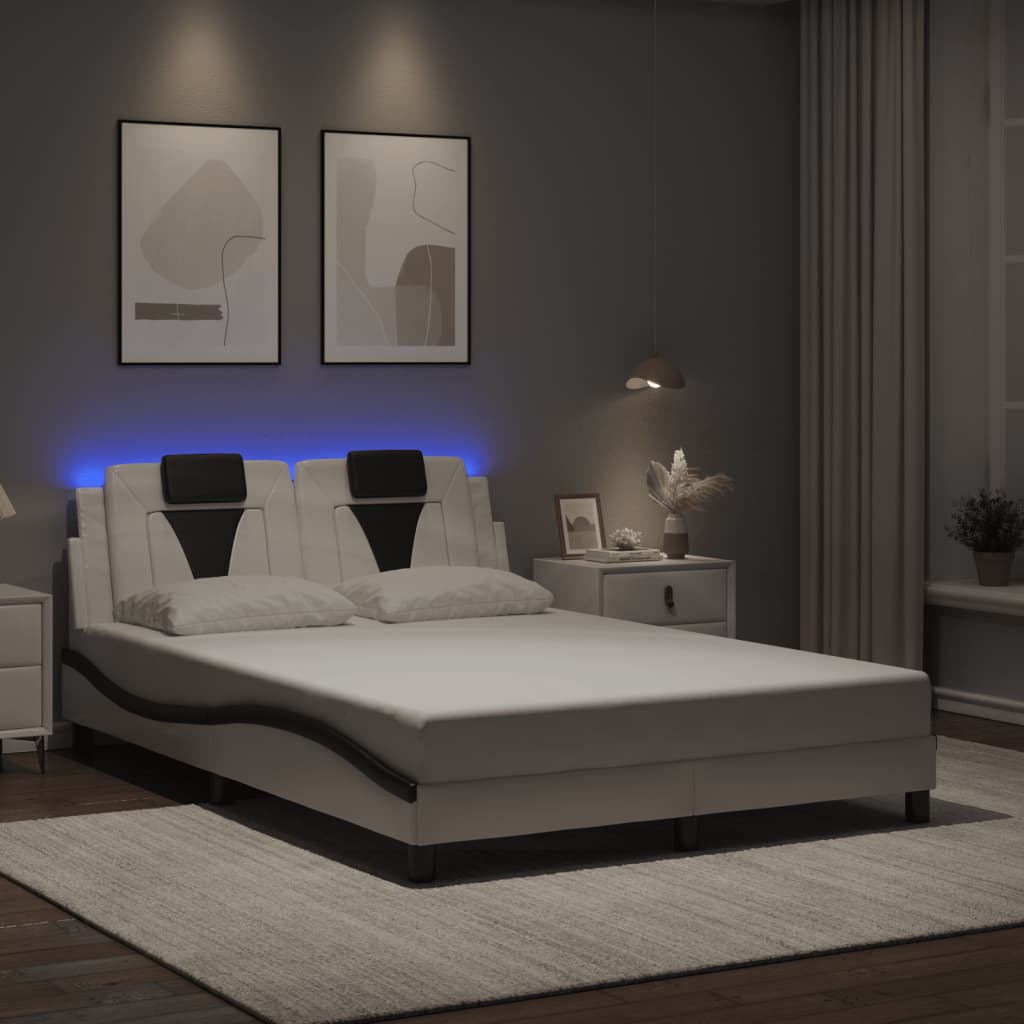 Bettgestell "Viana" mit LED ohne Matratze Weiß und Schwarz 140x200 cm