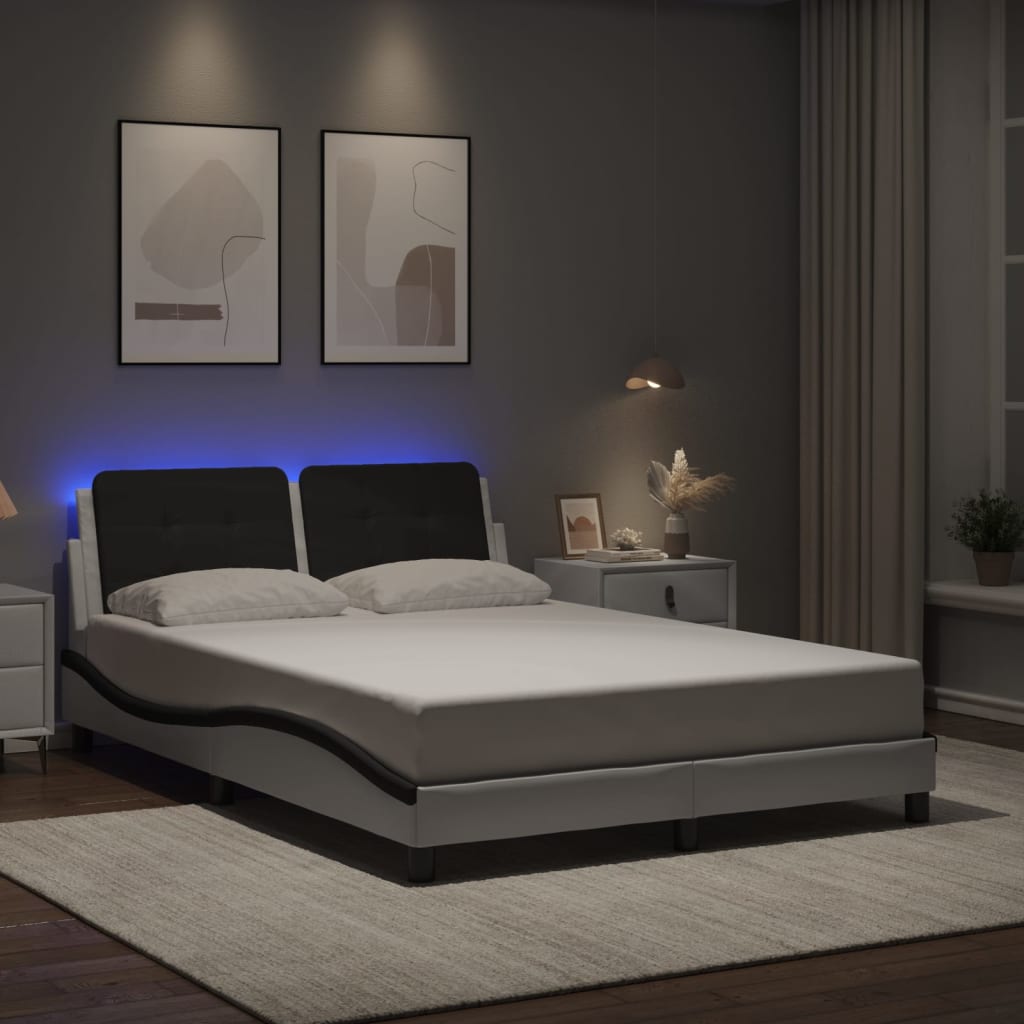 Bettgestell mit LED ohne Matratze "Zadar" Weiß und Schwarz 140x200 cm