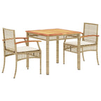 3-tlg. Garten-Essgruppe mit Kissen Beige Poly Rattan