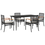 5-tlg. Garten-Essgruppe mit Kissen Schwarz Poly Rattan