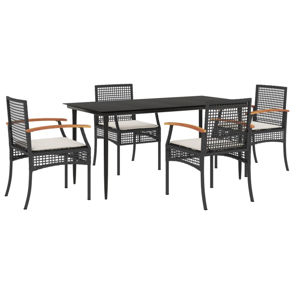 5-tlg. Garten-Essgruppe mit Kissen Schwarz Poly Rattan