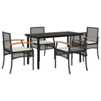 5-tlg. Garten-Essgruppe mit Kissen Schwarz Poly Rattan