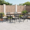 7-tlg. Garten-Essgruppe mit Kissen Schwarz Poly Rattan